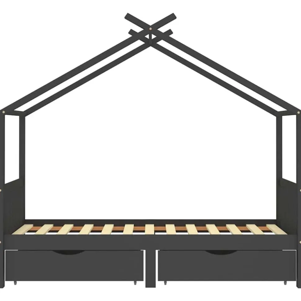 vidaXL Barnsäng med lådor mörkgrå massiv furu 90x200 cm