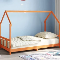 Hot vidaXL Barnsäng vaxad brun 90x190 cm massiv furu Vaxbrun
