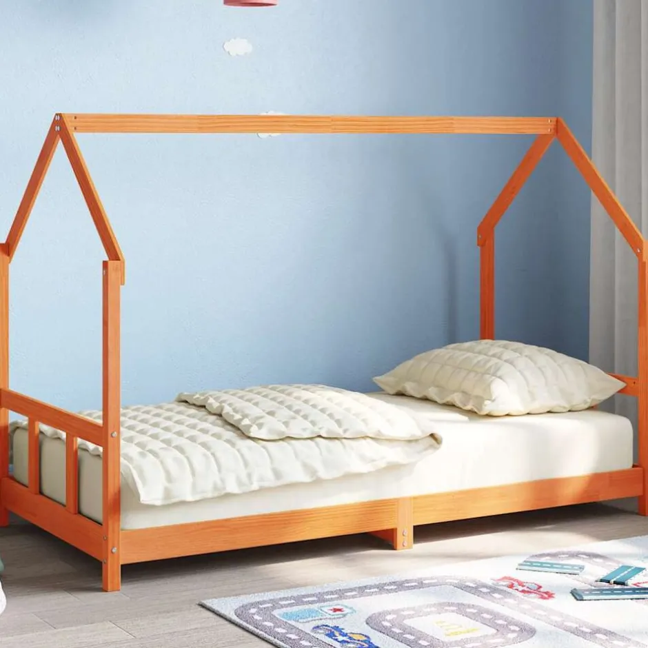 Hot vidaXL Barnsäng vaxad brun 90x190 cm massiv furu Vaxbrun