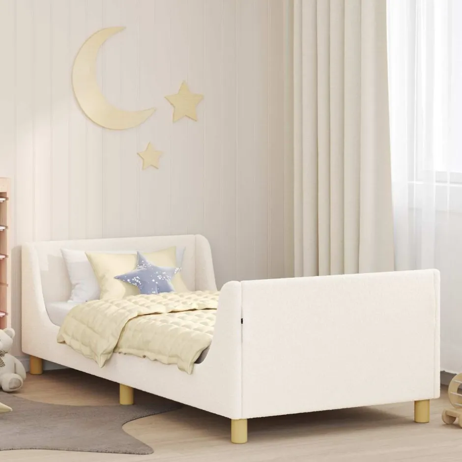 Clearance vidaXL Barnsängram med sänggavel 80 x 200 cm Sjöfåls tyg Kräm