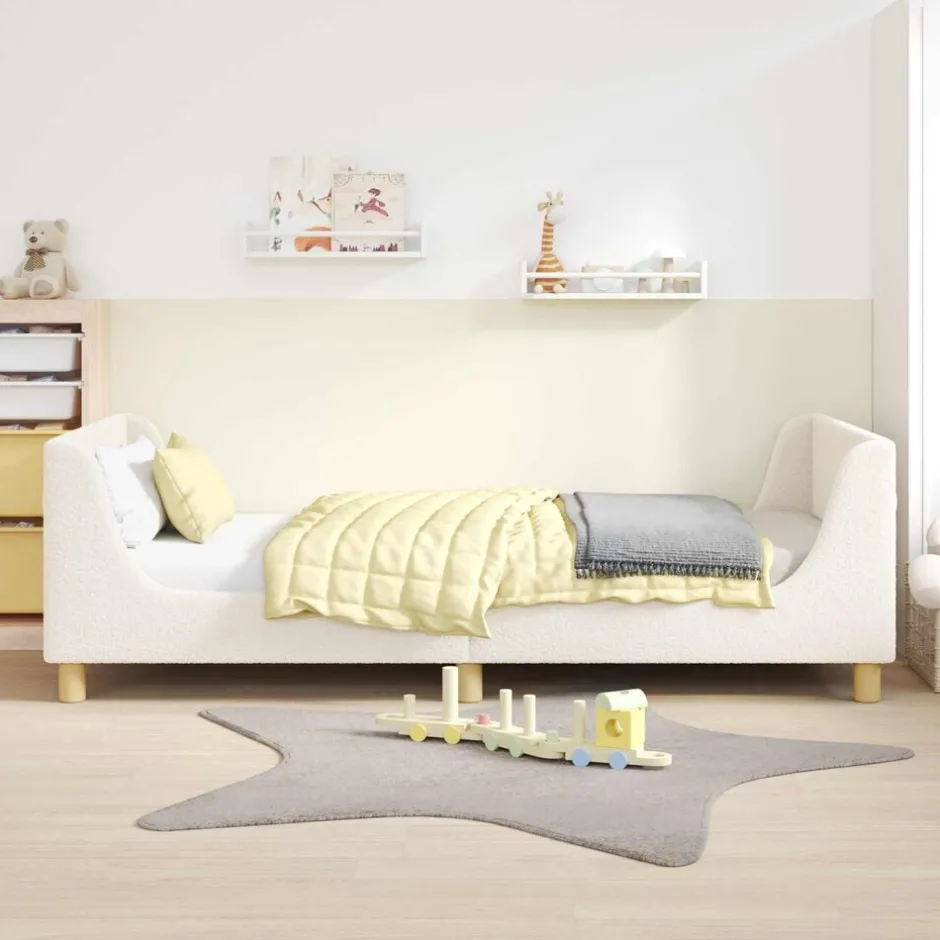 Clearance vidaXL Barnsängram med sänggavel 80 x 200 cm Sjöfåls tyg Kräm