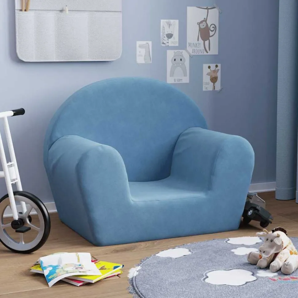vidaXL Barnsoffa blå mjuk plysch