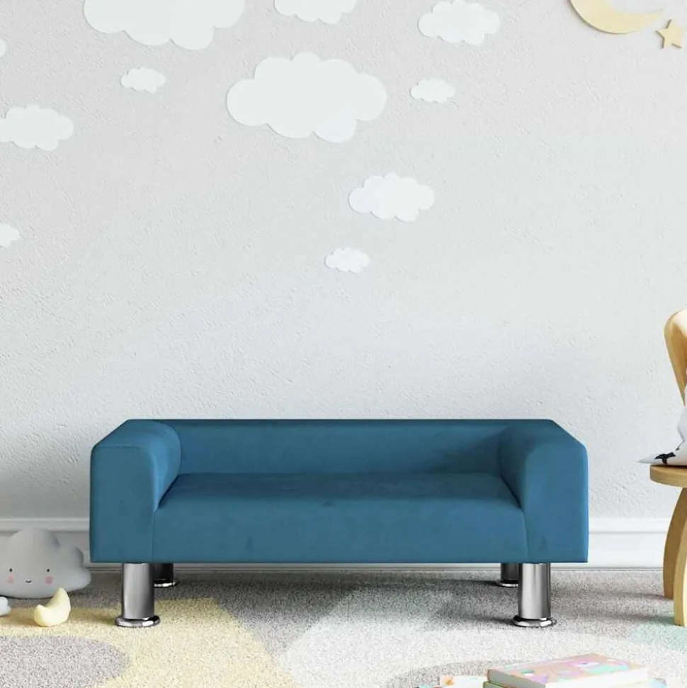 vidaXL Barnsoffa blå 70x45x26,5 cm sammet