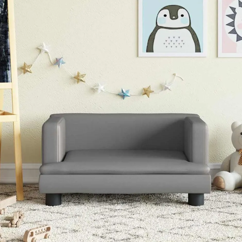 Discount vidaXL Barnsoffa 60x40x30 cm konstläder Grå