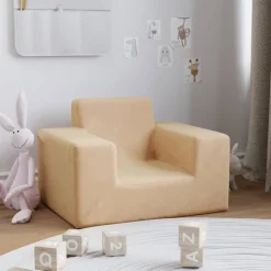 Best vidaXL Barnsoffa gräddvit mjuk plysch Kräm