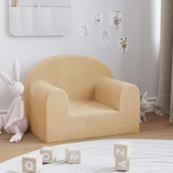 New vidaXL Barnsoffa gräddvit mjuk plysch Kräm
