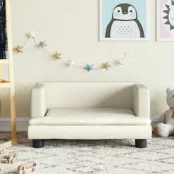 vidaXL Barnsoffa gräddvit 60x40x30 cm konstläder Kräm