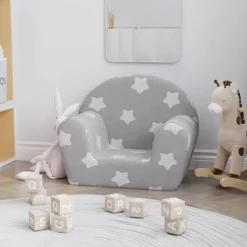 Discount vidaXL Barnsoffa ljusgrå med stjärnor mjuk plysch Ljusgrå och vit
