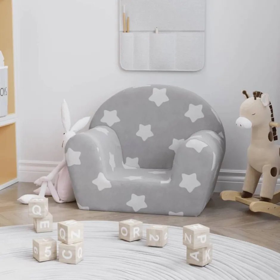 Discount vidaXL Barnsoffa ljusgrå med stjärnor mjuk plysch Ljusgrå och vit