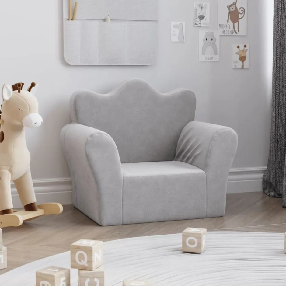Online vidaXL Barnsoffa mjuk plysch Ljusgrå