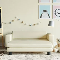 Discount vidaXL Barnsoffa med fotpall gräddvit 100x50x30 cm konstläder Kräm