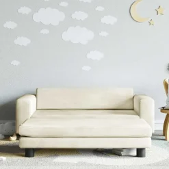 vidaXL Barnsoffa med fotpall gräddvit 100x50x30 cm sammet