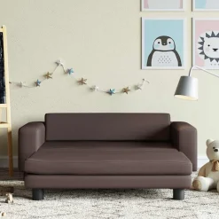 vidaXL Barnsoffa med fotpall brun 100x50x30 cm konstläder