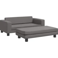 vidaXL Barnsoffa med fotpall grå 100x50x30 cm konstläder
