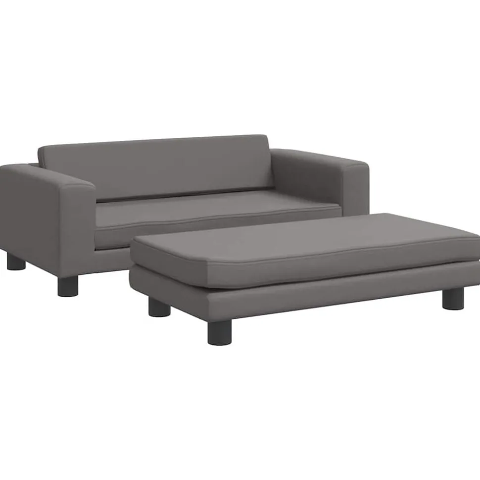 vidaXL Barnsoffa med fotpall grå 100x50x30 cm konstläder
