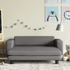 vidaXL Barnsoffa med fotpall grå 100x50x30 cm konstläder
