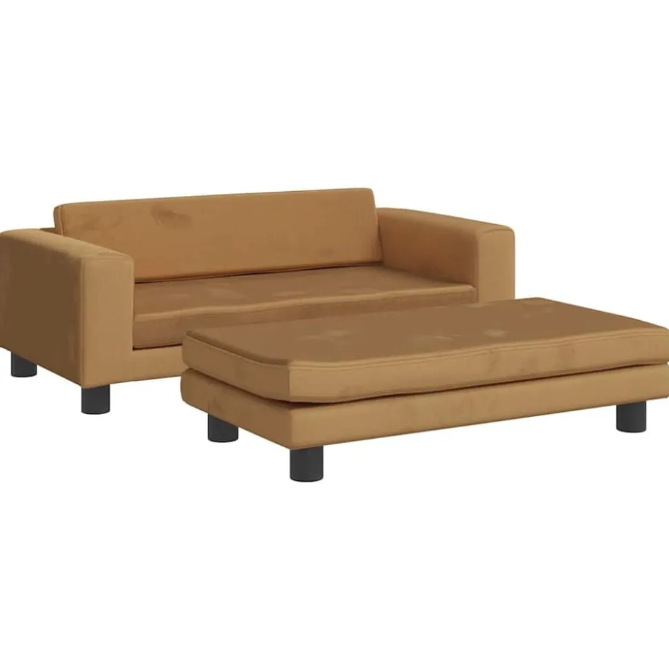 vidaXL Barnsoffa med fotpall brun 100x50x30 cm sammet