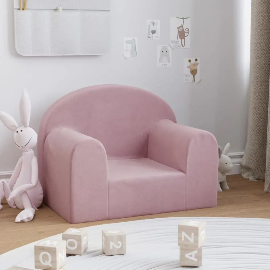 Sale vidaXL Barnsoffa mjuk plysch Rosa