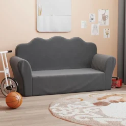 vidaXL Barnsoffa 2-sits antracit mjuk plysch