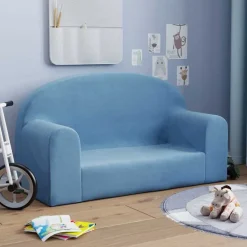 vidaXL Barnsoffa 2-sits blå mjuk plysch