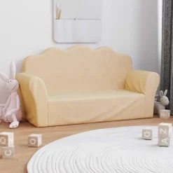 vidaXL Barnsoffa 2-sits gräddvit mjuk plysch