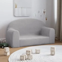 vidaXL Barnsoffa 2-sits ljusgrå mjuk plysch