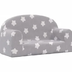 Clearance vidaXL Barnsoffa 2-sits ljusgrå med stjärnor mjuk plysch Ljusgrå och vit