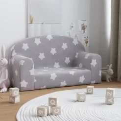 Clearance vidaXL Barnsoffa 2-sits ljusgrå med stjärnor mjuk plysch Ljusgrå och vit