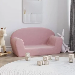 vidaXL Barnsoffa 2-sits rosa mjuk plysch