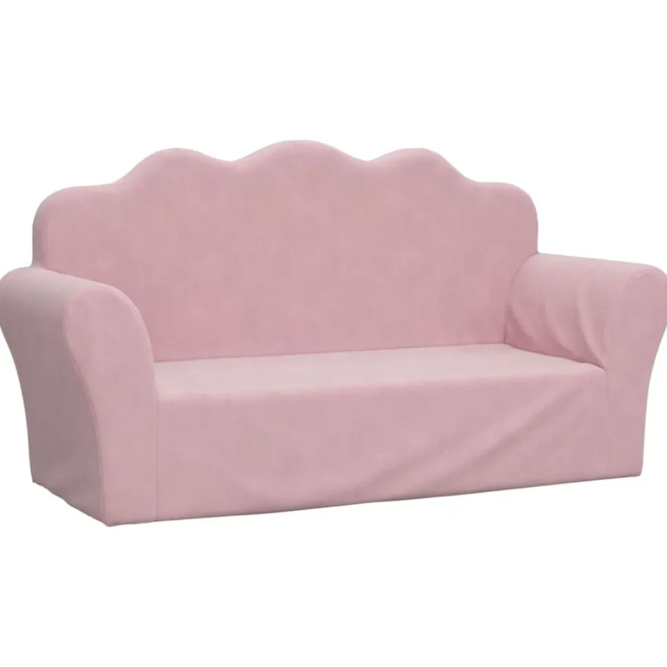vidaXL Barnsoffa 2-sits rosa mjuk plysch