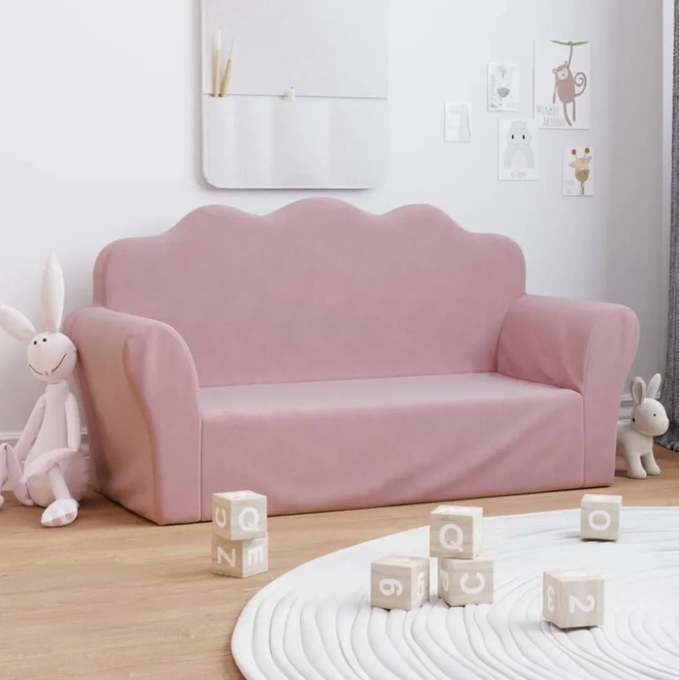 vidaXL Barnsoffa 2-sits rosa mjuk plysch
