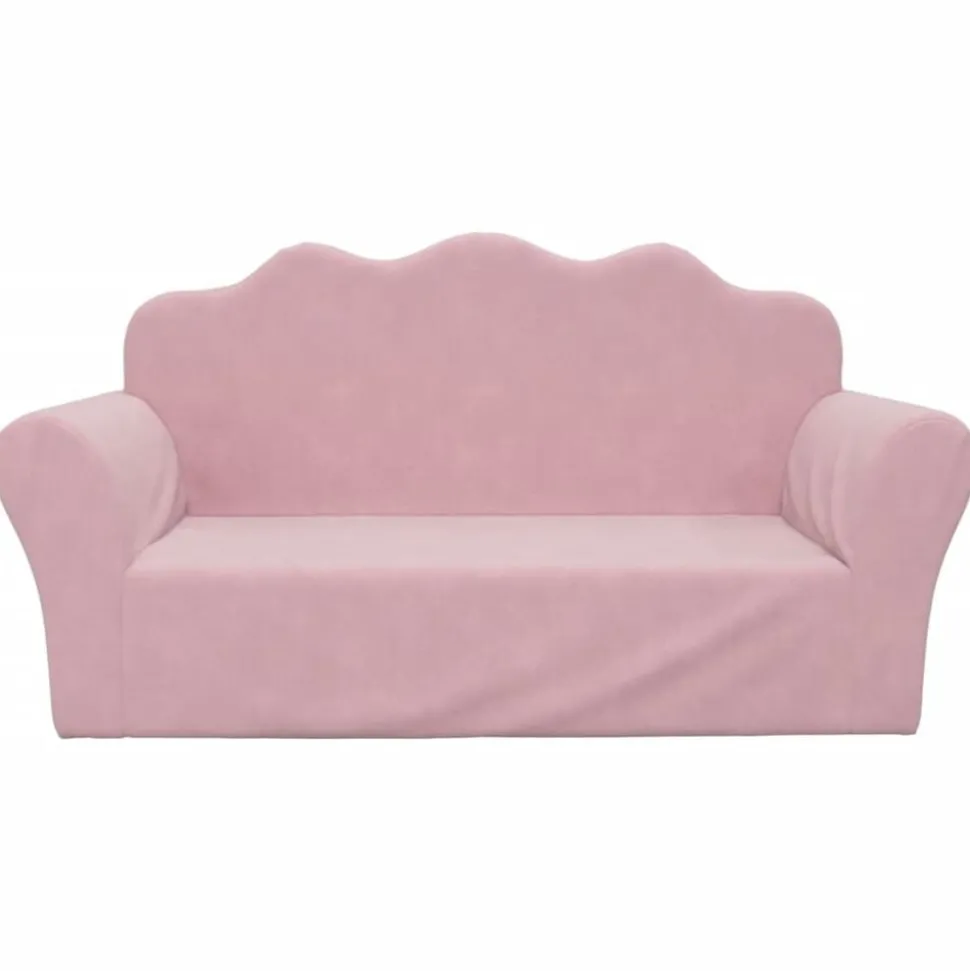 vidaXL Barnsoffa 2-sits rosa mjuk plysch