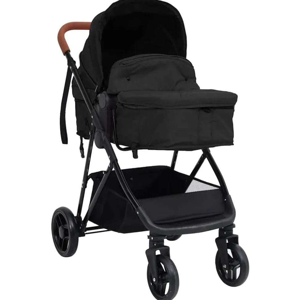 vidaXL Barnvagn 3-i-1 antracit och svart stål