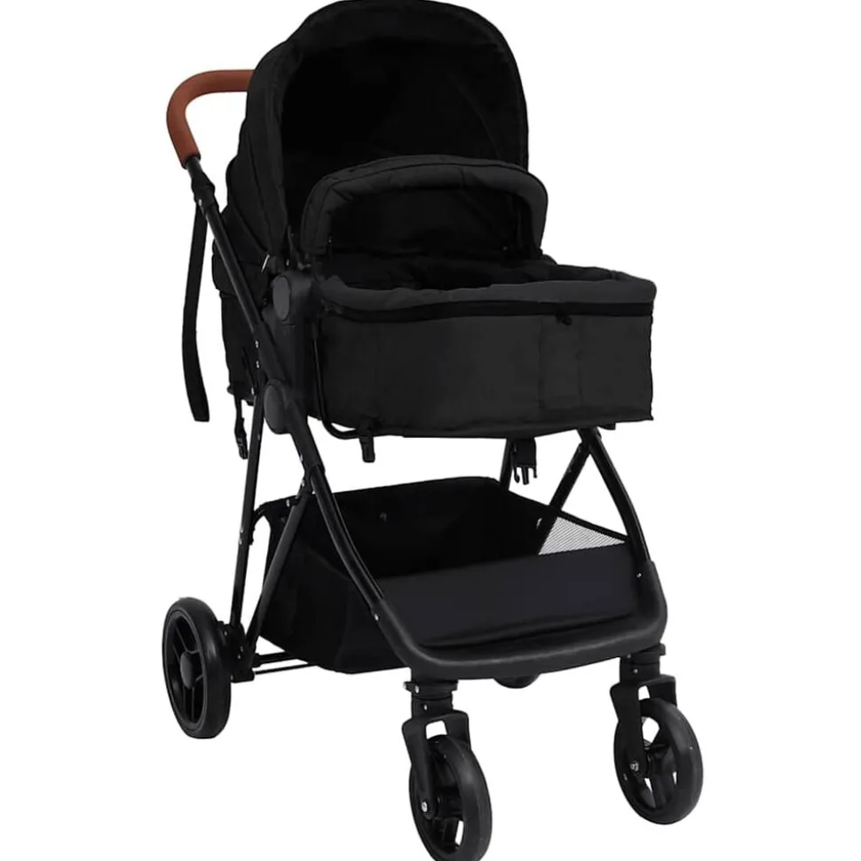 vidaXL Barnvagn 3-i-1 antracit och svart stål