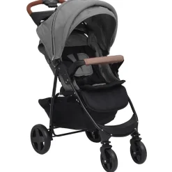 vidaXL Barnvagn 3-i-1 ljusgrå stål