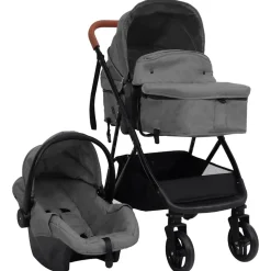 vidaXL Barnvagn 3-i-1 ljusgrå och svart stål