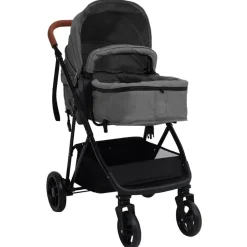 vidaXL Barnvagn 3-i-1 ljusgrå och svart stål