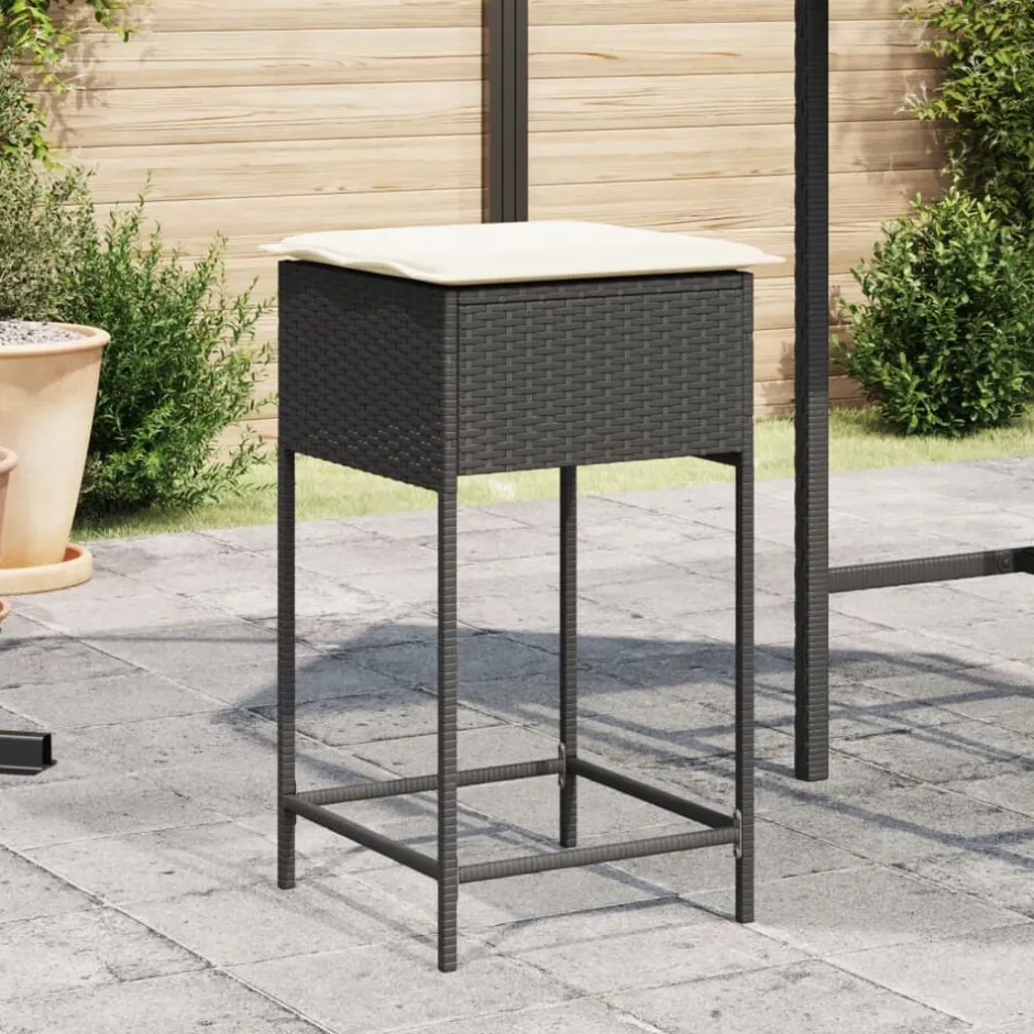 Sale vidaXL Barstolar för utomhusbruk med dynor 2 st konstrotting Svart