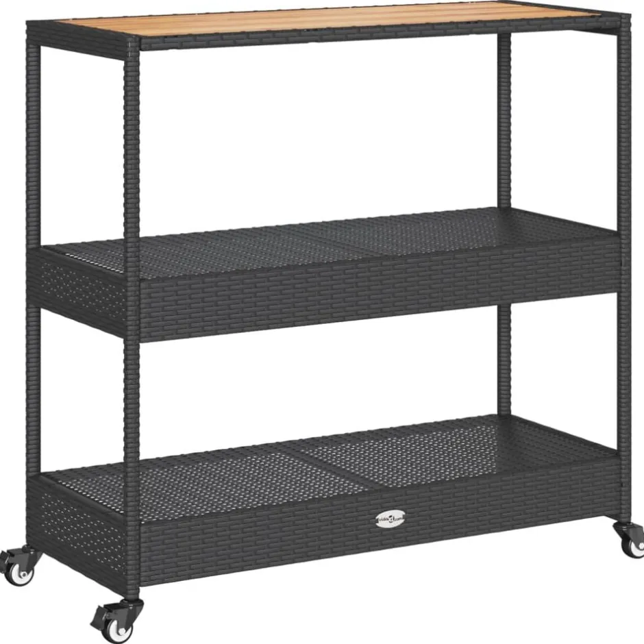 Discount vidaXL Barvagn 3 hyllor svart konstrotting och massivt akaciaträ Svart och brun