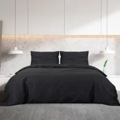 vidaXL Bäddset svart 140x200 cm bomull