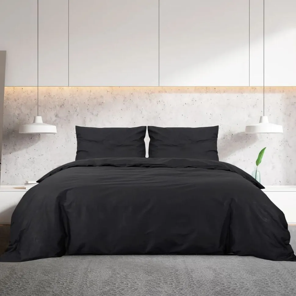 vidaXL Bäddset svart 140x200 cm bomull