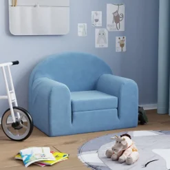 vidaXL Bäddsoffa för barn blå mjuk plysch