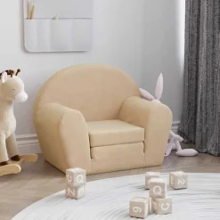New vidaXL Bäddsoffa för barn gräddvit mjuk plysch Kräm