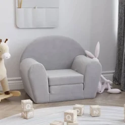 Best vidaXL Bäddsoffa för barn mjuk plysch Ljusgrå