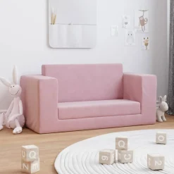 vidaXL Bäddsoffa för barn 2-sits rosa mjuk plysch