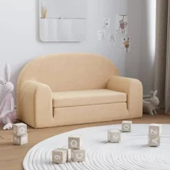 vidaXL Bäddsoffa för barn 2-sits gräddvit mjuk plysch Kräm