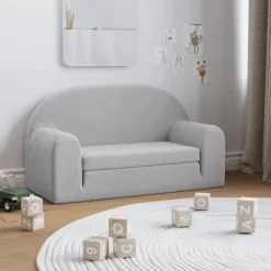 vidaXL Bäddsoffa för barn 2-sits ljusgrå mjuk plysch
