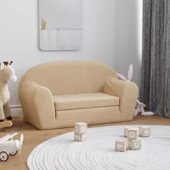 vidaXL Bäddsoffa för barn 2-sits gräddvit mjuk plysch