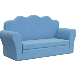 vidaXL Bäddsoffa för barn 2-sits blå mjuk plysch