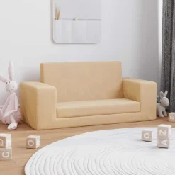 vidaXL Bäddsoffa för barn 2-sits gräddvit mjuk plysch